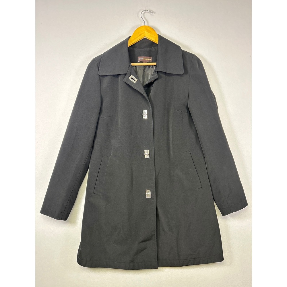 Minimalist Dana Buchman Womens Small Black Turn-Lock Hardware Mid-Length Coat